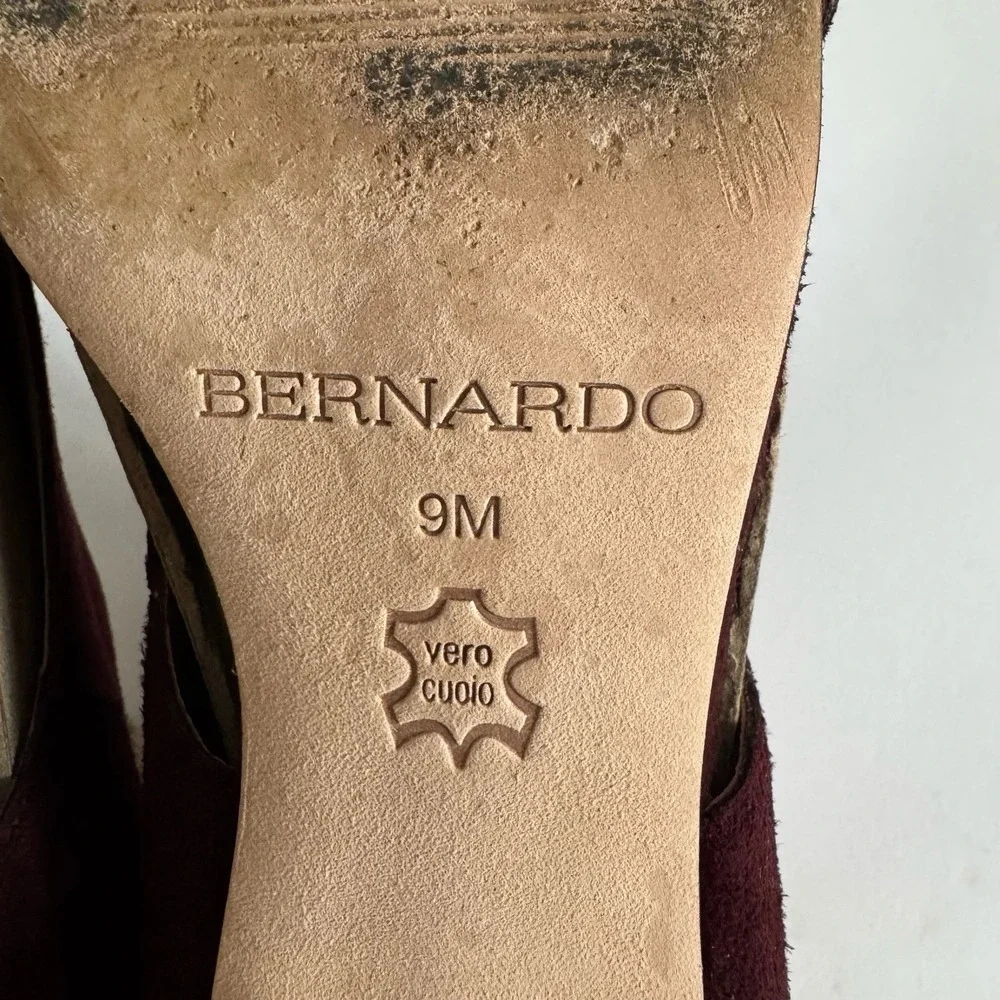 Bernardo Womens Suede Block Open Toe Heels 9 Maroon‎ Square Toe Quiet Luxury